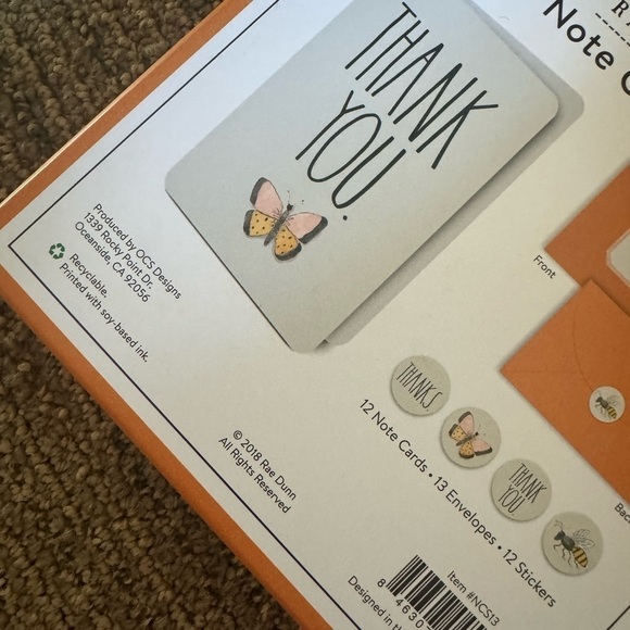 Thank You cards Rae dunn box set stickers butterfly garden paper - Picture 3 of 3